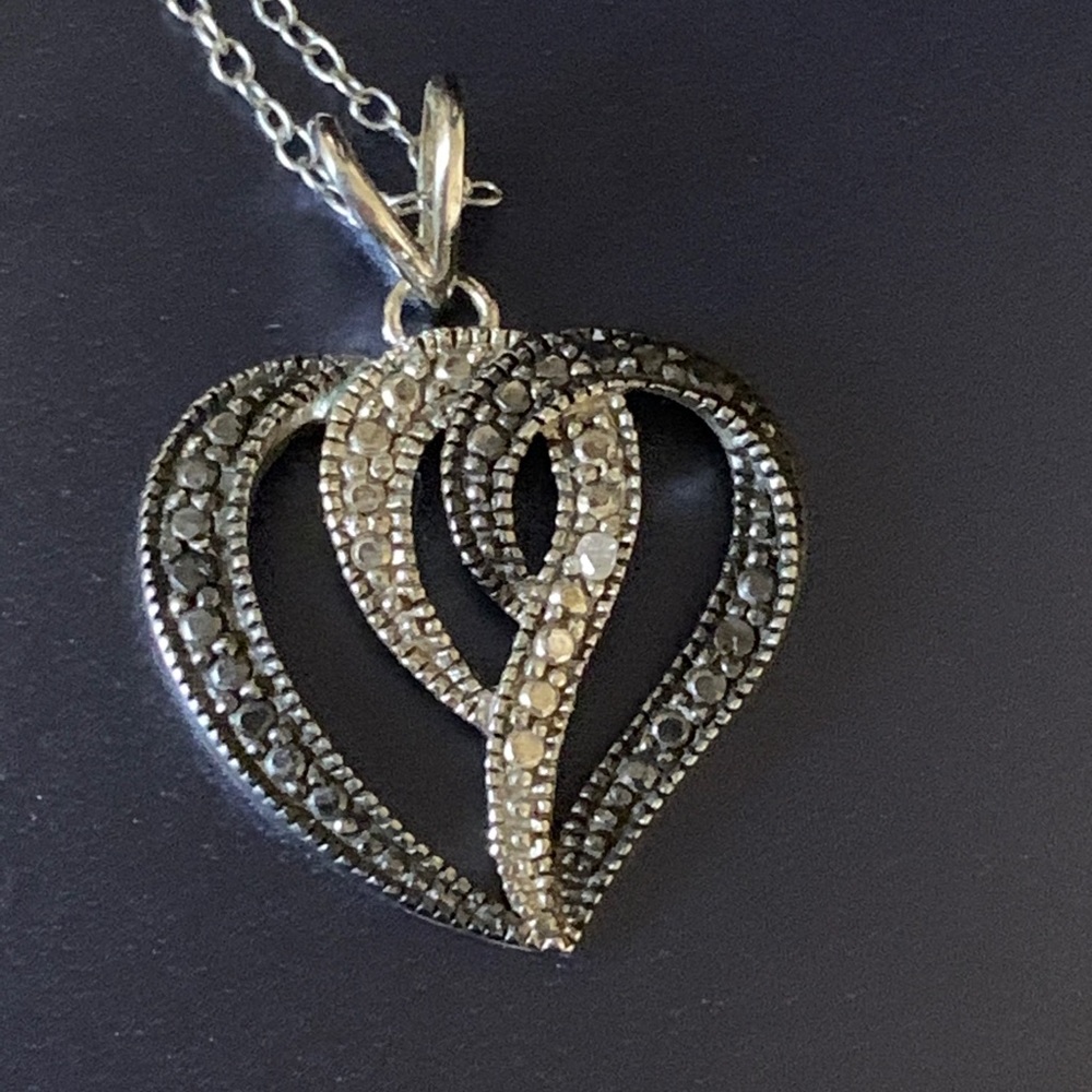 Marcasite two tone heart necklace